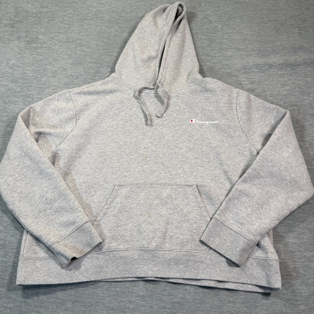Champion Hoodie Women XXL‎ Gray Crop Pullover Fleece Logo Sweatshirt Authentic